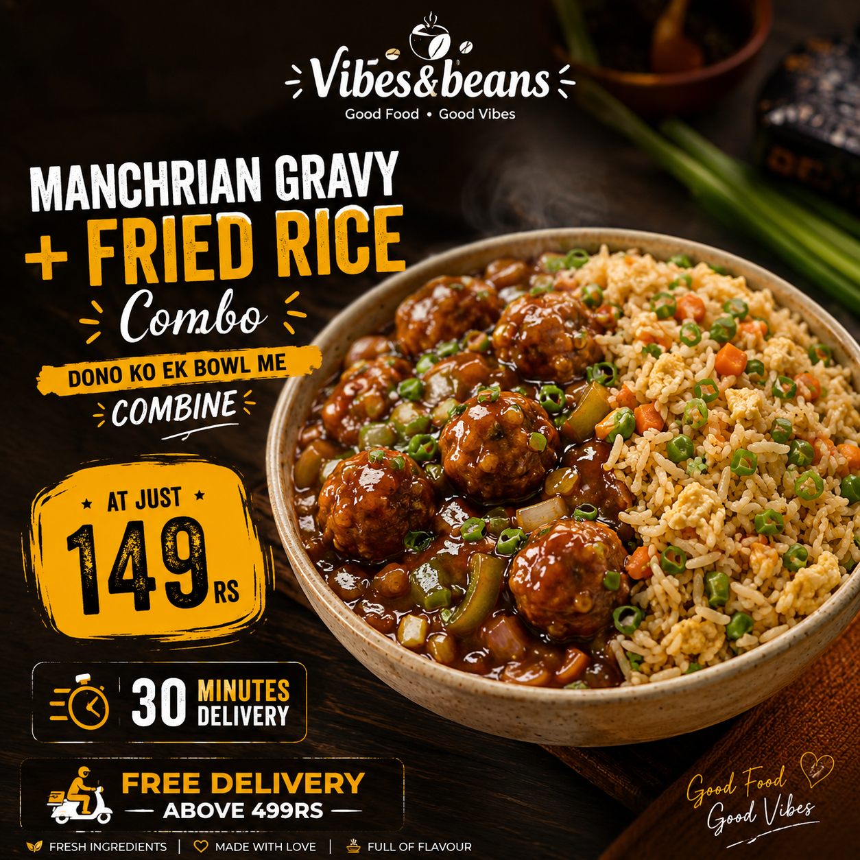 Veg Manchurian Gravy & Fried Rice Combo Bowl ( 650ml box ) 2 Person