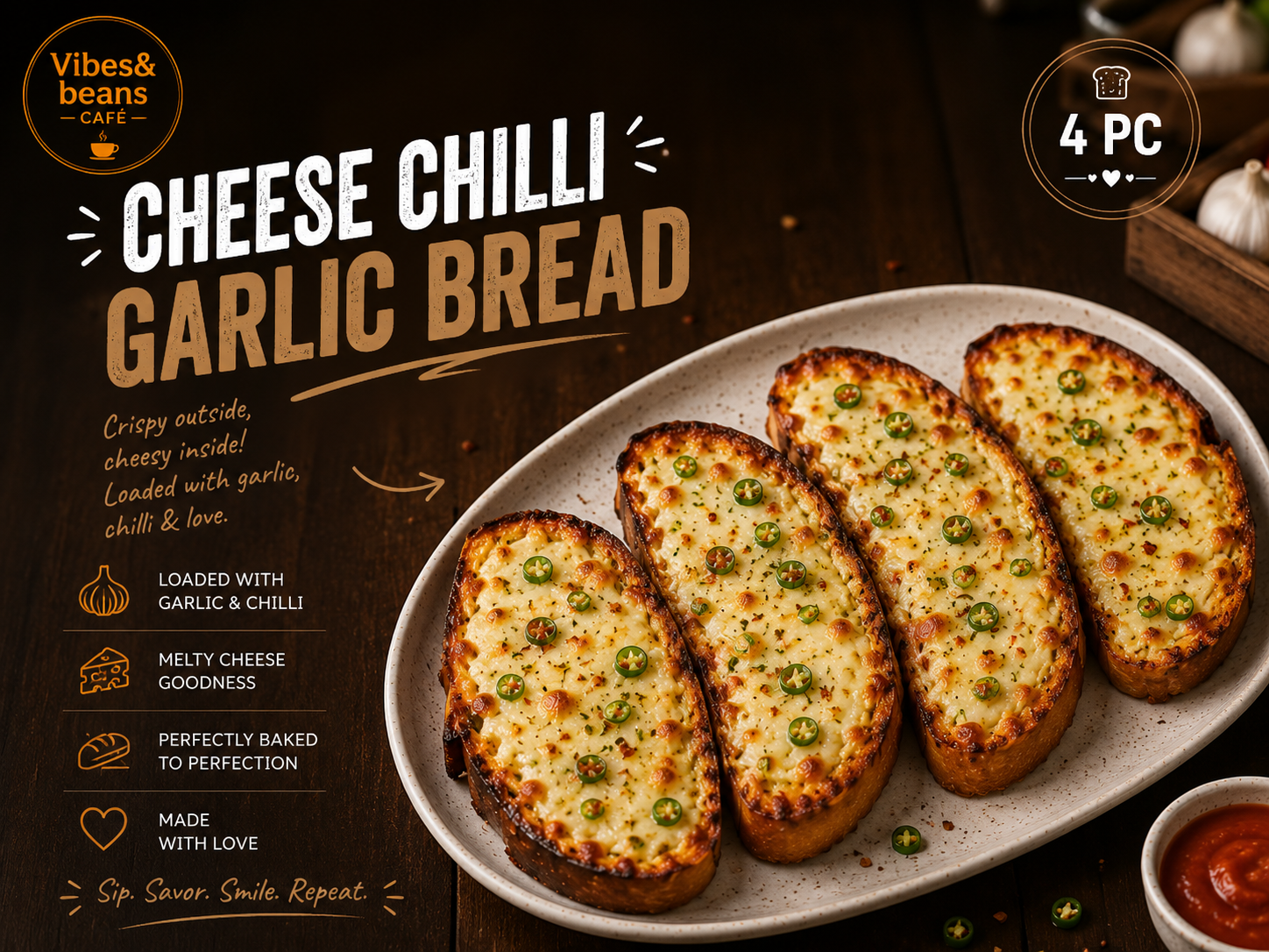 Cheese Chilli Garlic Bread 4pc