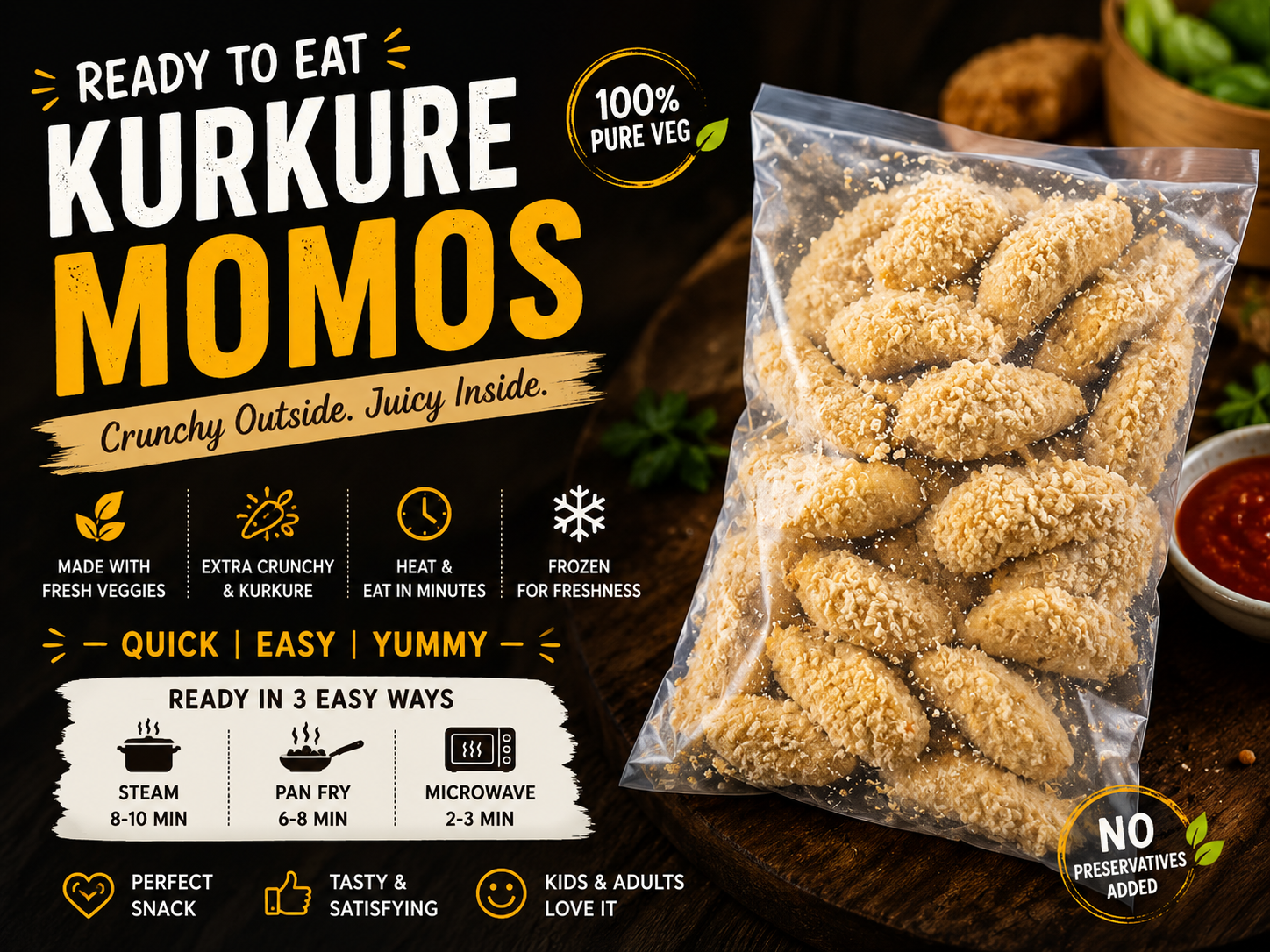 Ready To Eat Kurkure Momos (Pack of 25)