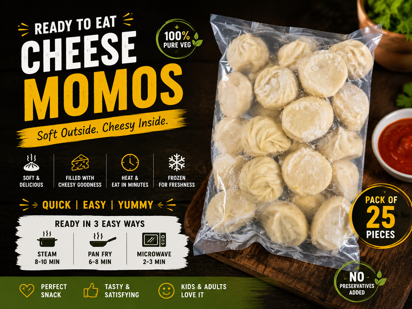 Ready To Eat Cheese Momos (Pack of 25) 🧀