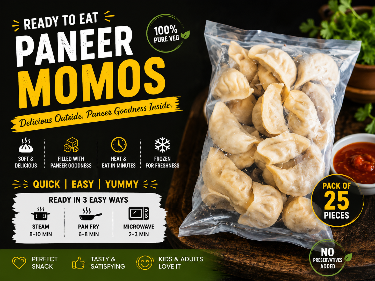 Ready To Eat Paneer Momos (Pack of 25)